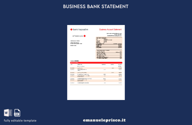 estratto conto aziendale Bank Hapoalim in stile verificato Modello Word e PDF